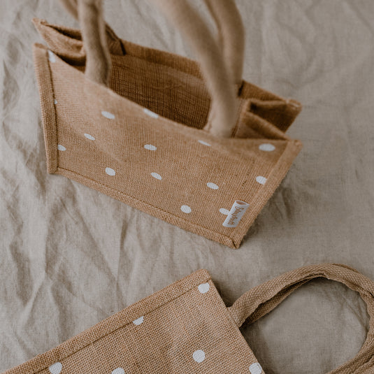 Uil gesneden set van 2 mini jute shoppers