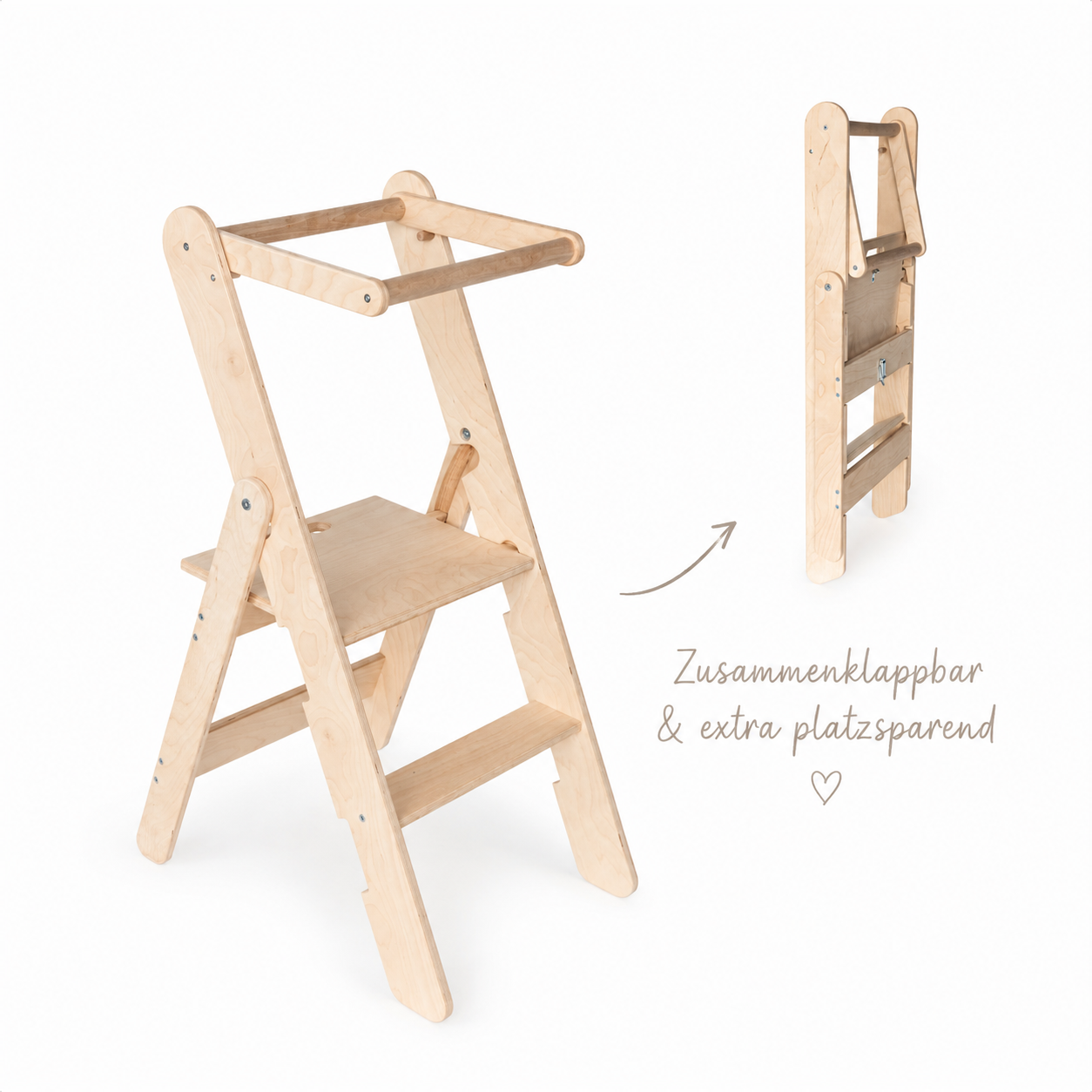 Klappbarer Lernturm aus Birkenholz