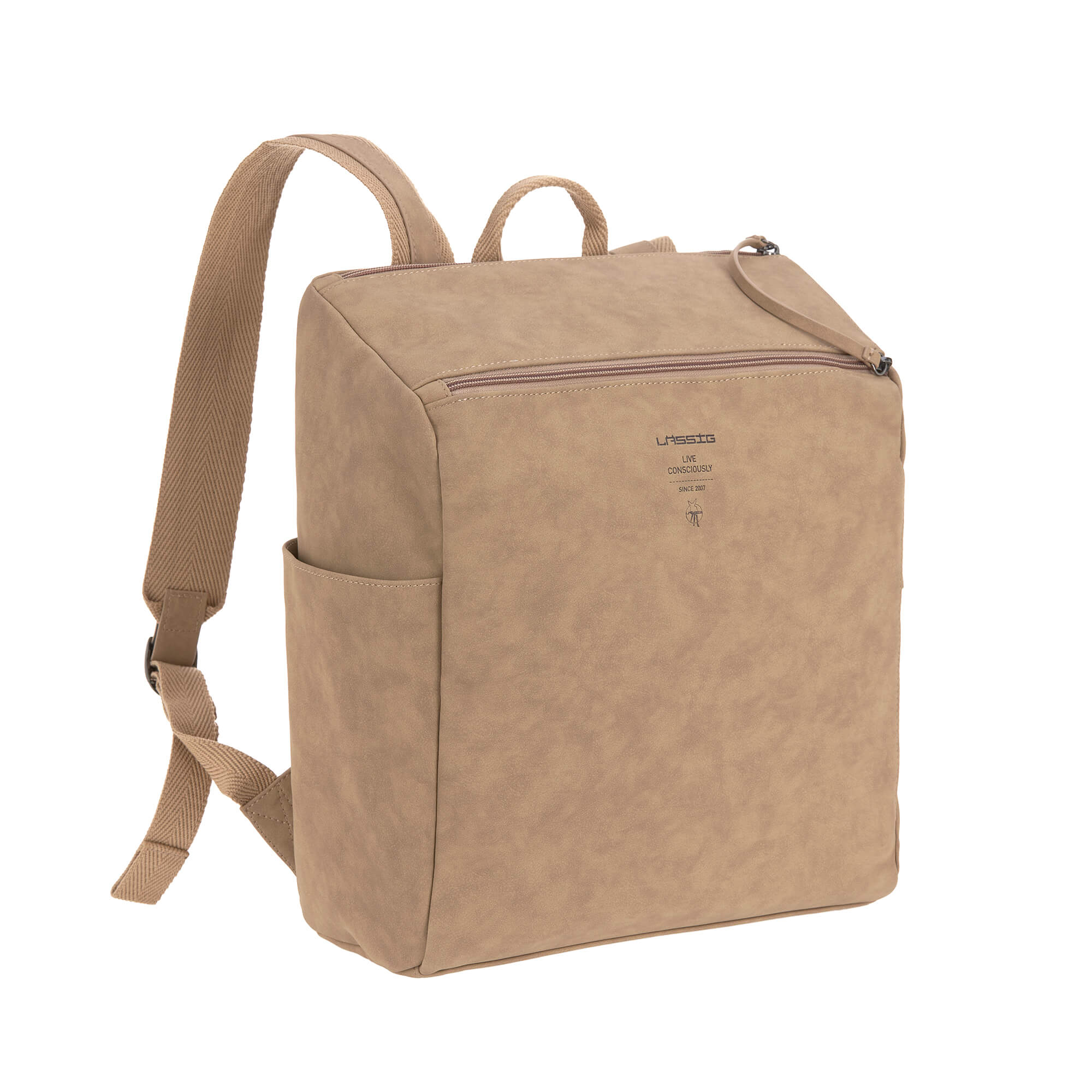 Wickelrucksack Veloursleder Camel