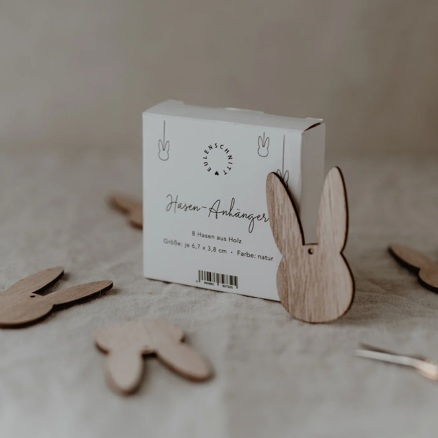 Eulenschnitt Holzanhänger Hase 8er Set